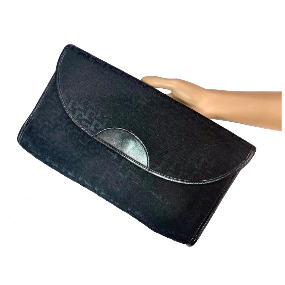 70s Large Pierre Cardin Black Monogram & Leather Clutch